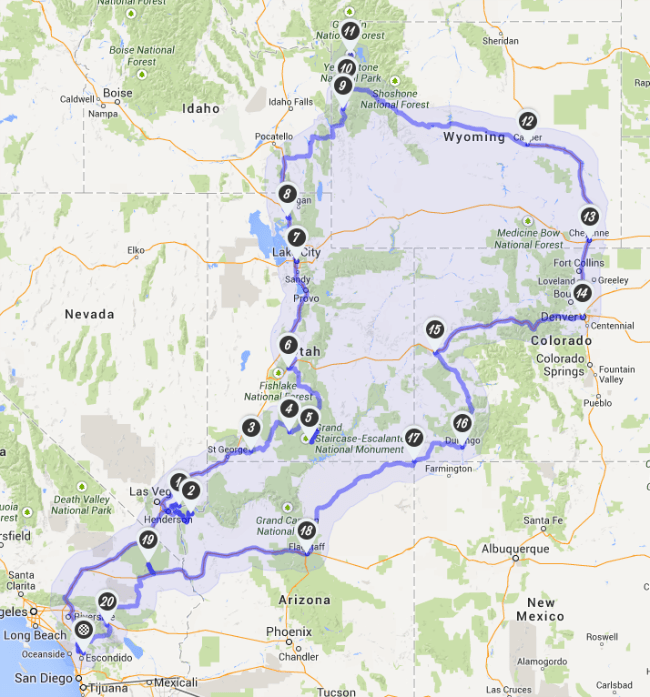 Route to Yellowstone