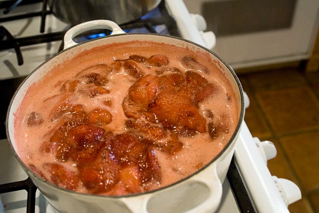 paleo strawberry jam in the making