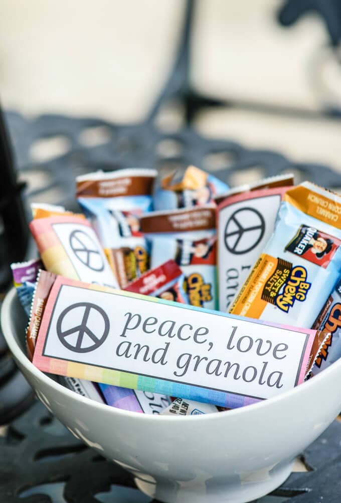 Hippie themed "peace love and granola" party