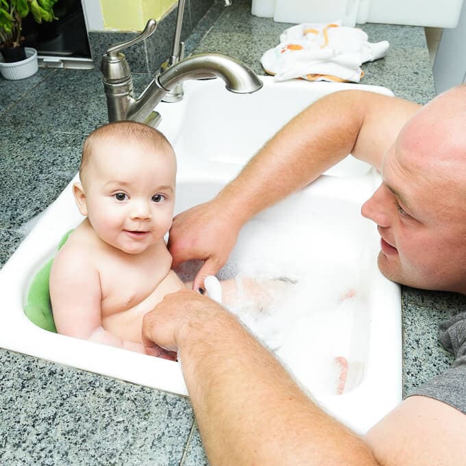 Baby sink bath time