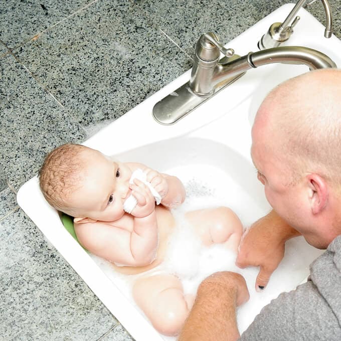 Baby sink bath time