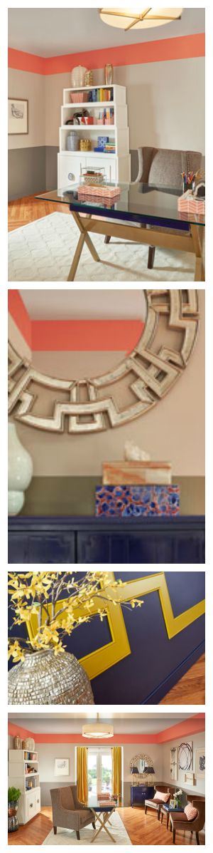 Interesting dimensional pieces can tie contrasting colors into any room