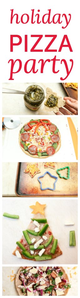 How to throw a holiday decorate-your-own pizza party. It's super-easy with some different types of cheeses, ready-made pizza dough, cookie cutters and toppings.