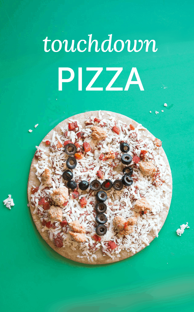 Touchdown pizza. This is a super-cute way to serve pizza for a football game - and SOOOO easy!