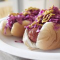 homemade sauerkraut and Hebrew National hot dogs