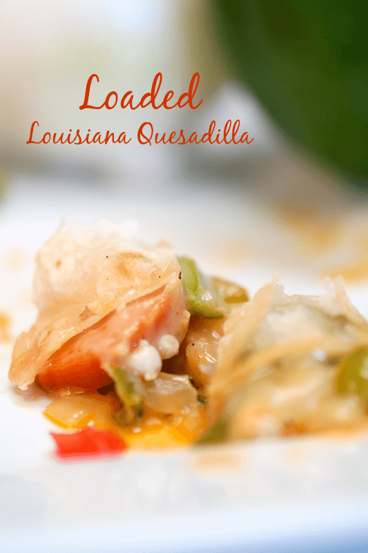 Loaded Louisiana Quesadilla with sausage, shrimp, okra