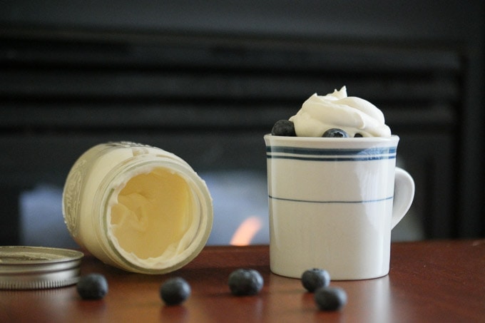 DIY whipped cream made in a mason jar (with no processed sugar).