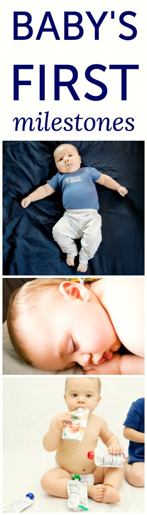 A big list of the BIG milestones to celebrate in baby's first year. Give mom a journal and a note with these milestones to watch for as a baby shower present!