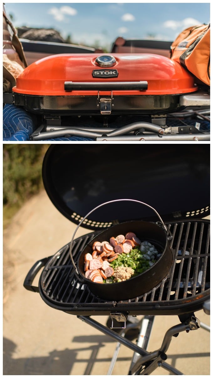 Cooking in a cast iron kettle on a grill! All the best camping cookware in one.