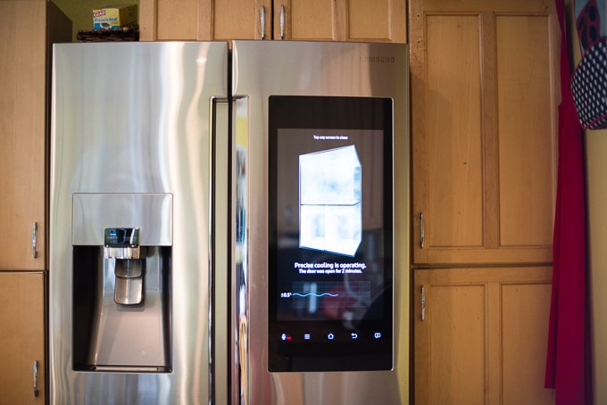 Samsung smart refrigerator - creating a tech-filled kitchen hub area that makes sense for a family.