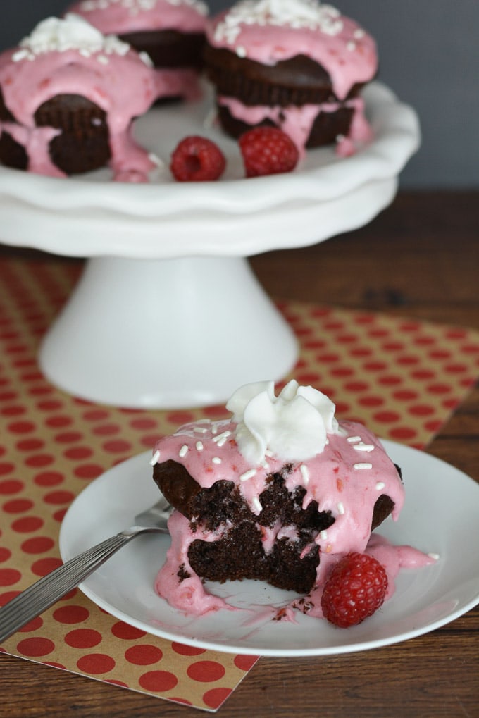 Make a chocolate cake mix super-fancy with a couple easy additions for these scrumptious raspberry dessert cakes.