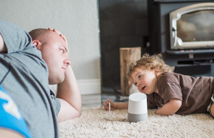 Showing the toddler that we have all the answers to his questions with Google Home
