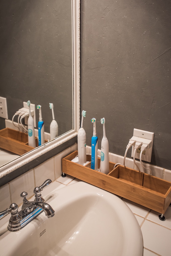 How to corral bathroom clutter - get those electric toothbrush cords under control with a drawer organizer!