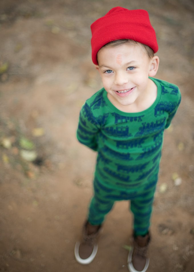 5-year-old in pajamas and beanie
