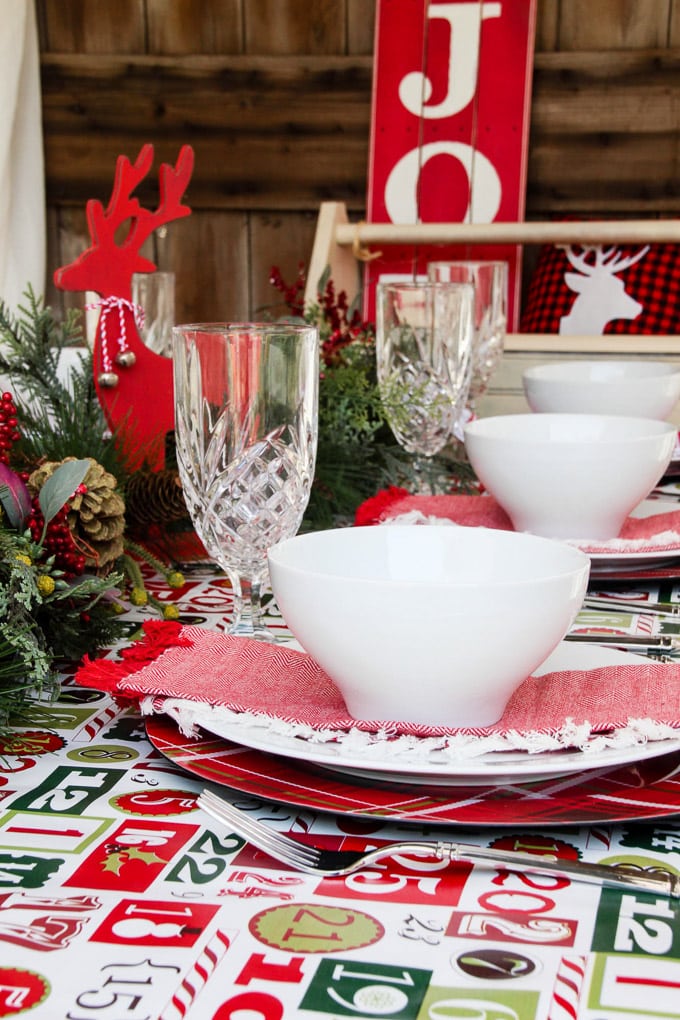 Red and white country Christmas tablescape (with items sourced from Target and Amazon!)