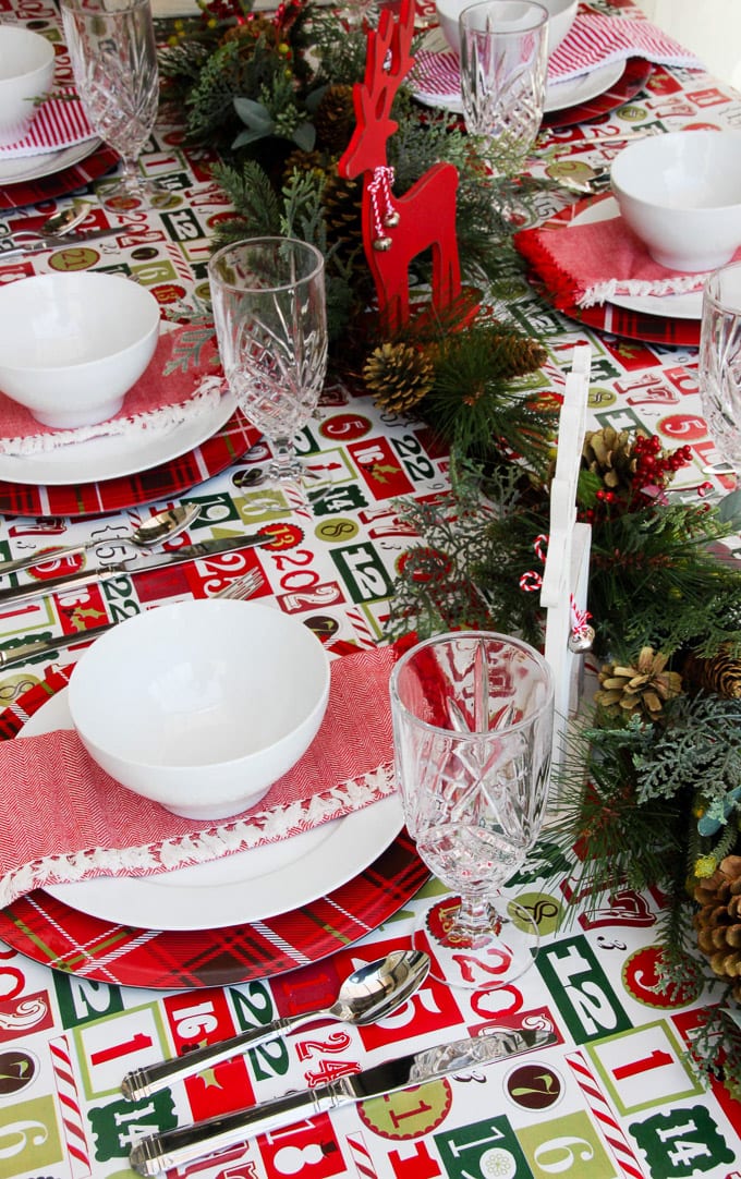Red and white country Christmas tablescape (with items sourced from Target and Amazon!)