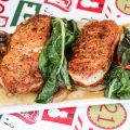 Seared butter pork chops with brown sugar onions