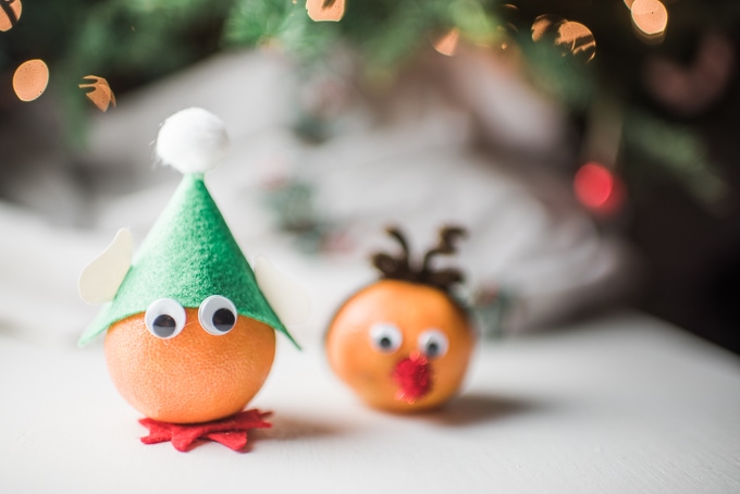 Merry mandarins! Make an elf and a reindeer for a sweet Christmas snack that the kids will love.
