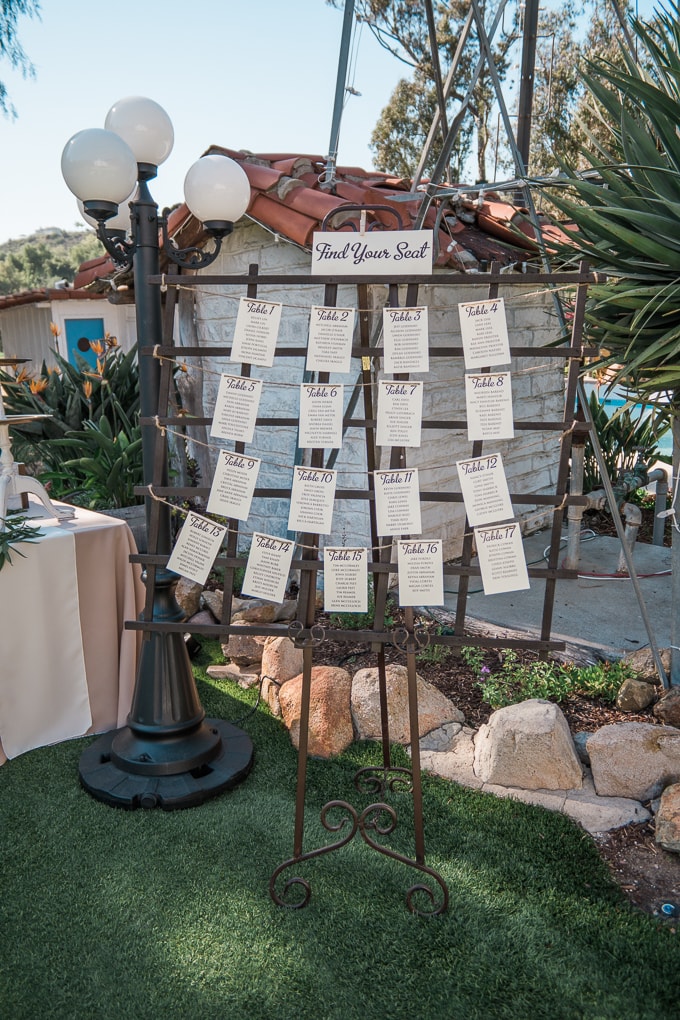 Table tags at an outdoor country wedding