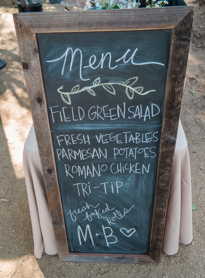 Casual menu at an outdoor wedding