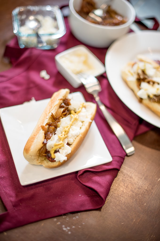 Seattle hot dog: caramelized onions, spicy mustard, sauerkraut and one other special ingredient!