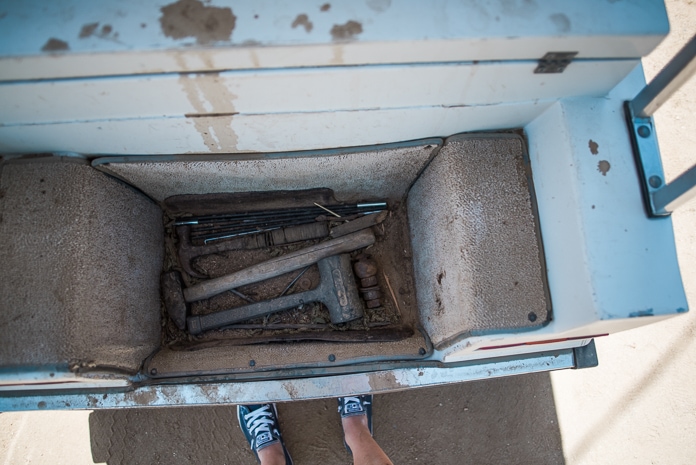 Old tools in a golf cart