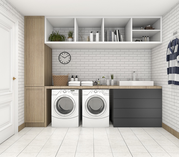 Minimalist, durable laundry room