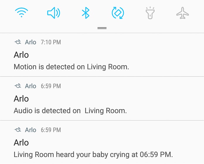 Arlo Baby monitor app alerting us about crying