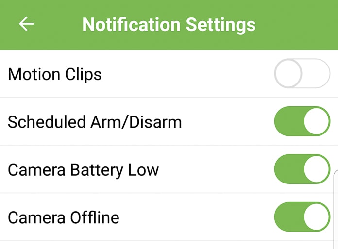 Notification settings in the Blink app