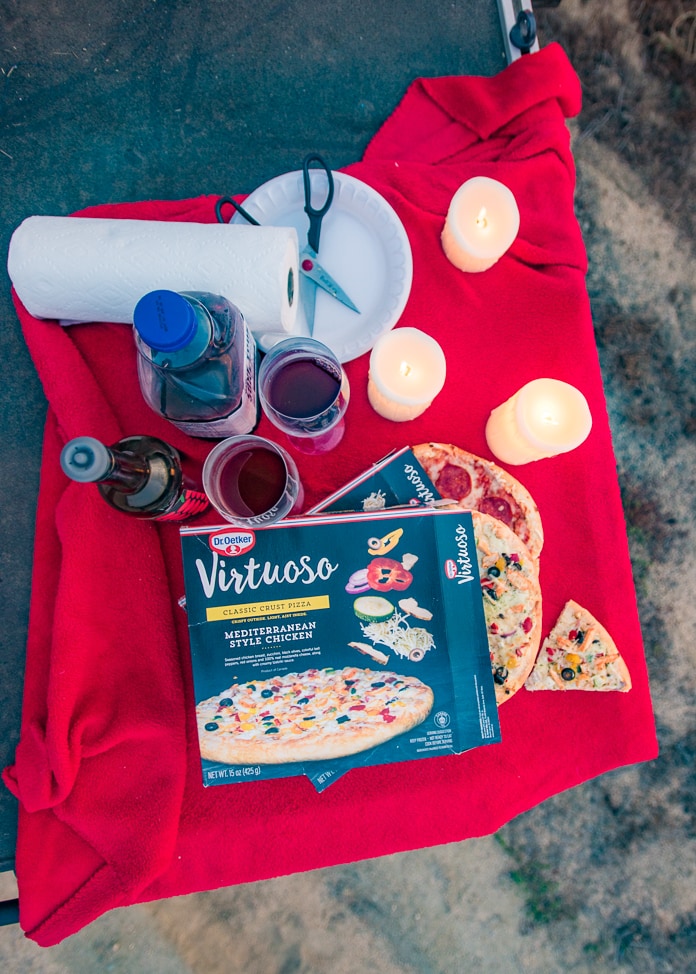 Everything necessary for a tailgate pizza date night