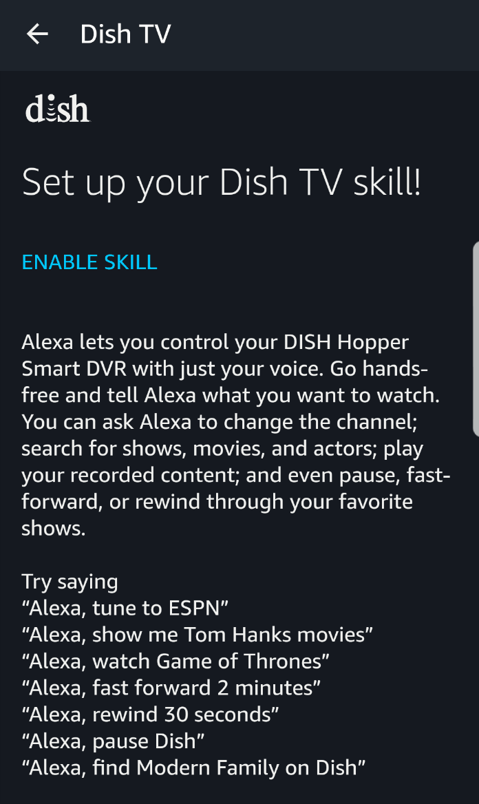 DISH TV setup with Amazon Alexa