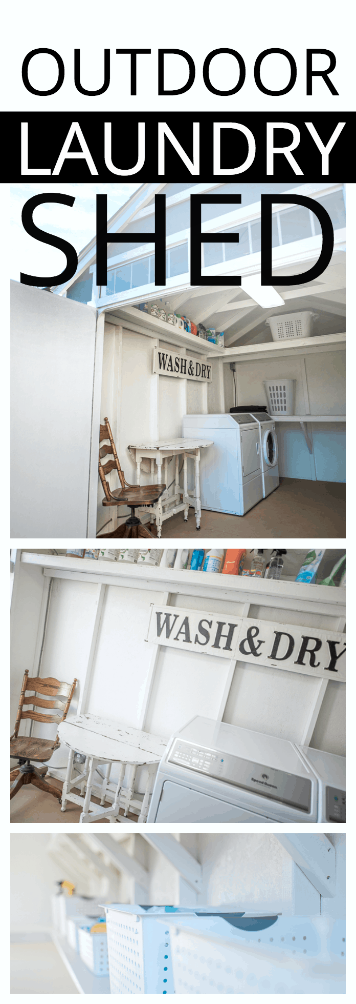 An outdoor laundry shed can free up space indoors AND keep the kids from tracking muddy clothes into the house