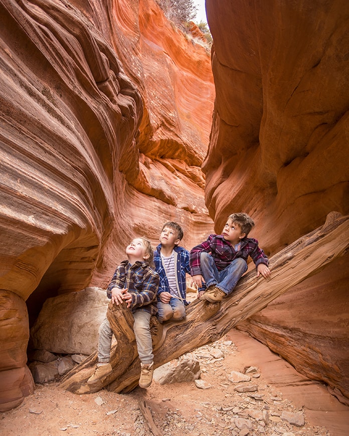 Children in Slot Canyon