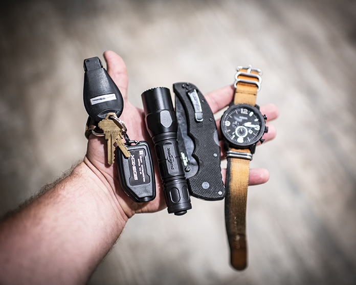 flaishlight knife watch and everyday carry edc