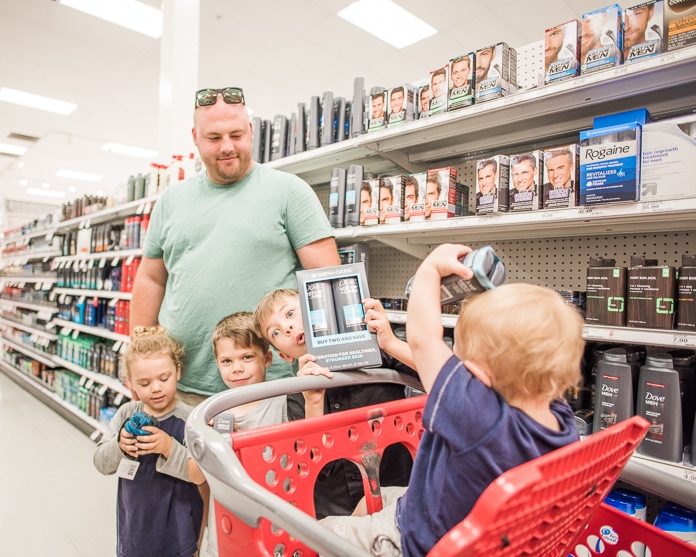 Dad shopping with kids