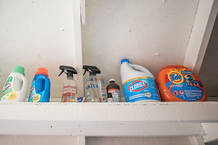 Laundry area high shelf with bottles
