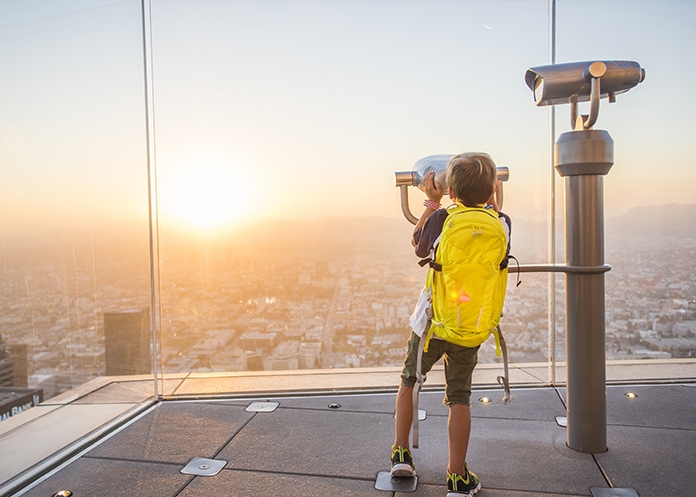 Boy looking at view of Los angeles