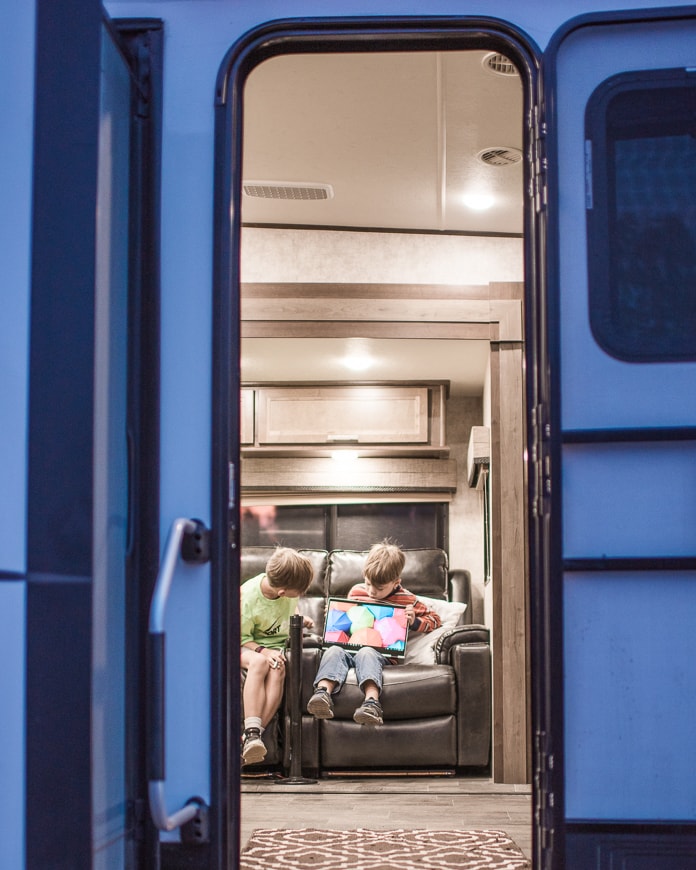 Travel laptop in use in the RV