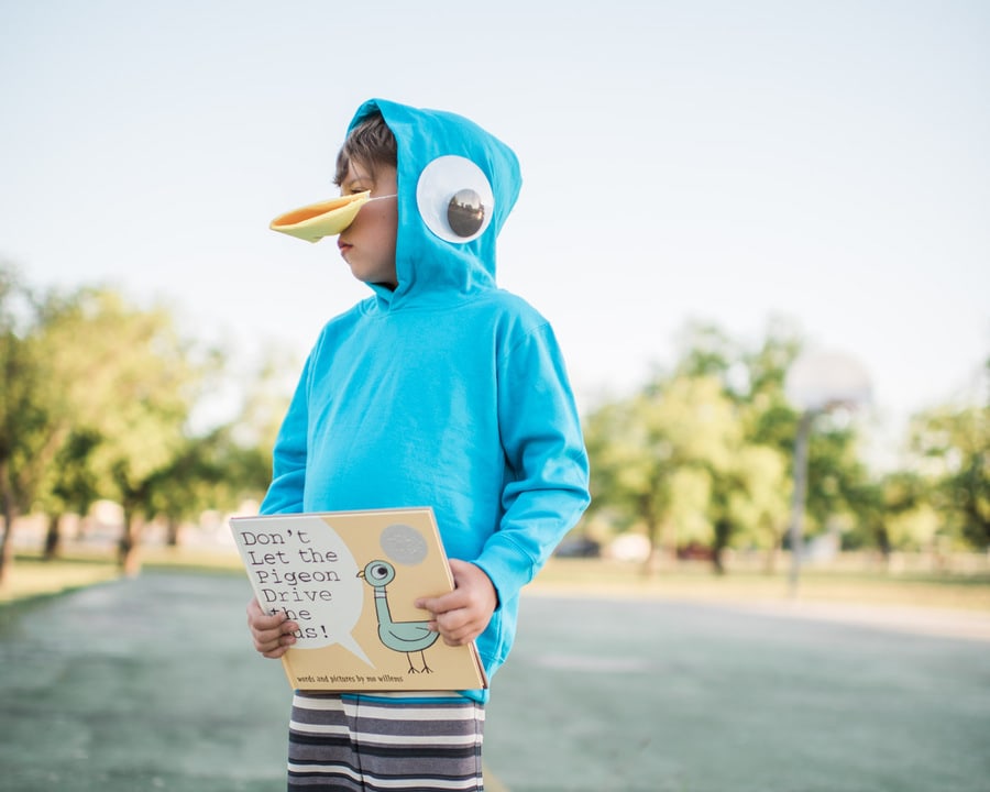 Mo Willems pigeon costume eye with book