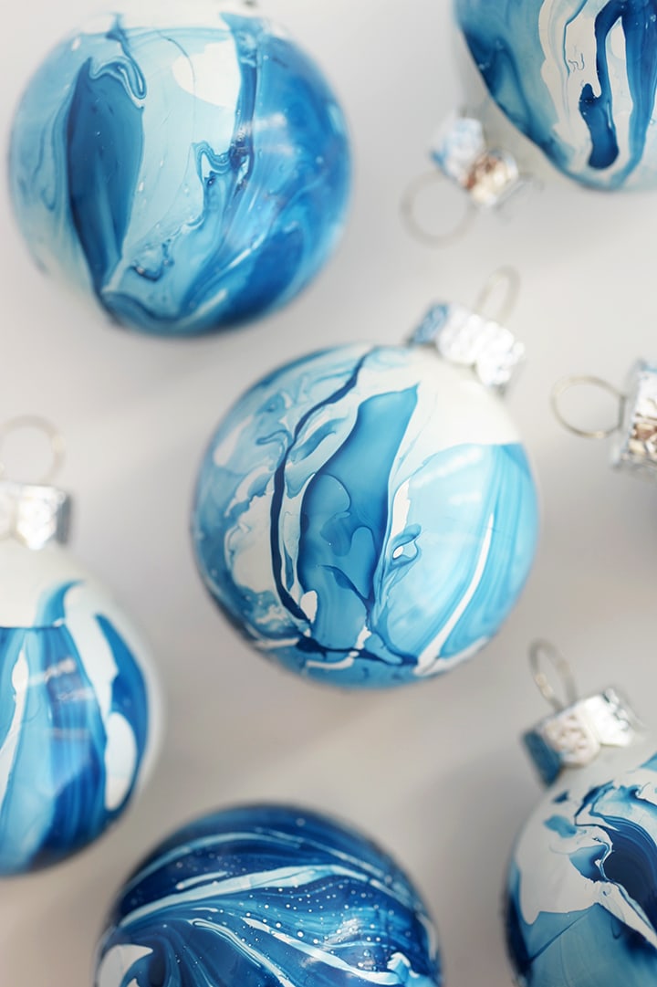 Diy indigo marbled ornaments 4