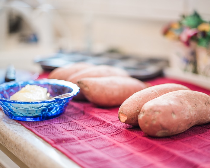 Sweet potatoes on counter