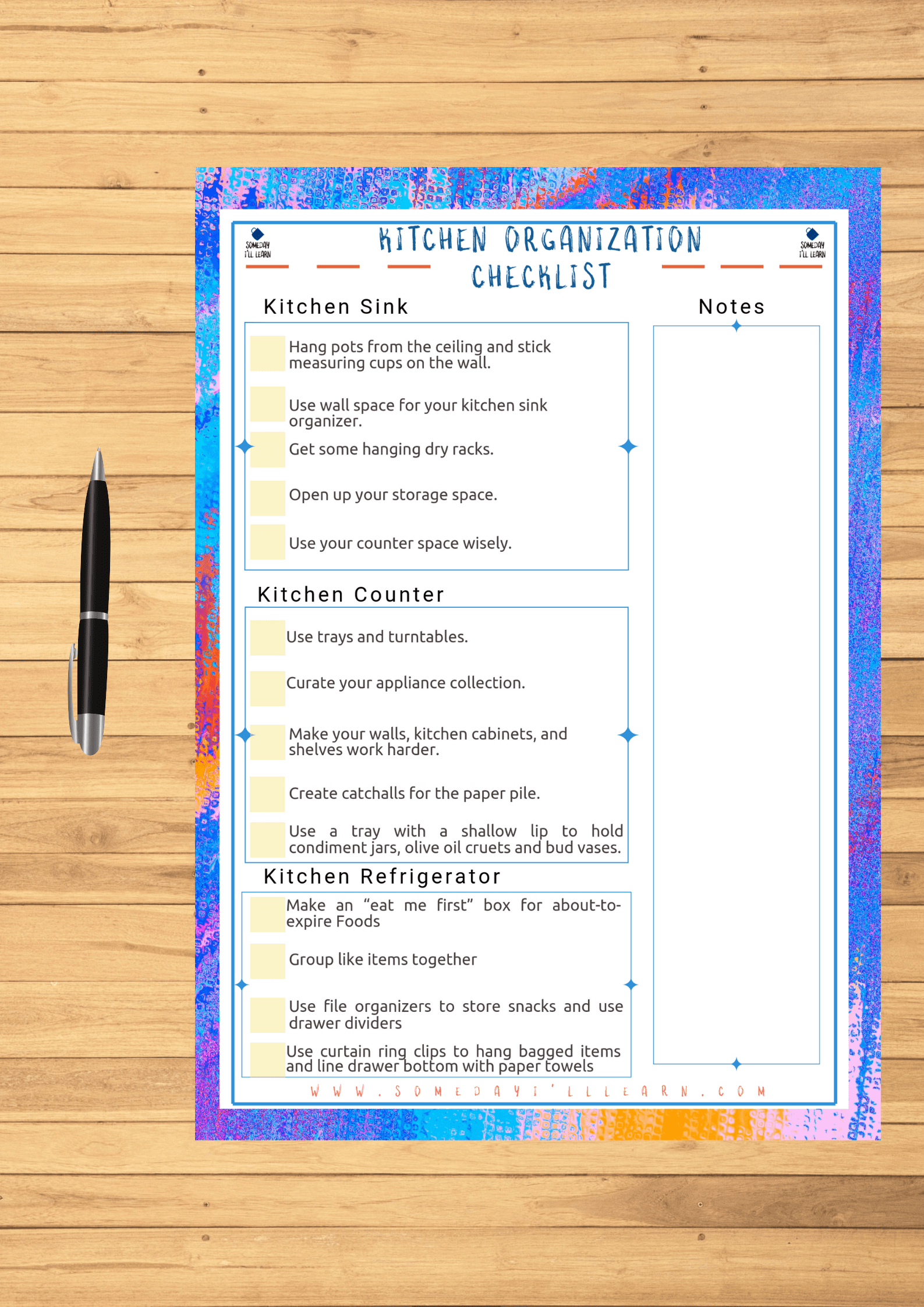 Kitchen organization checklist