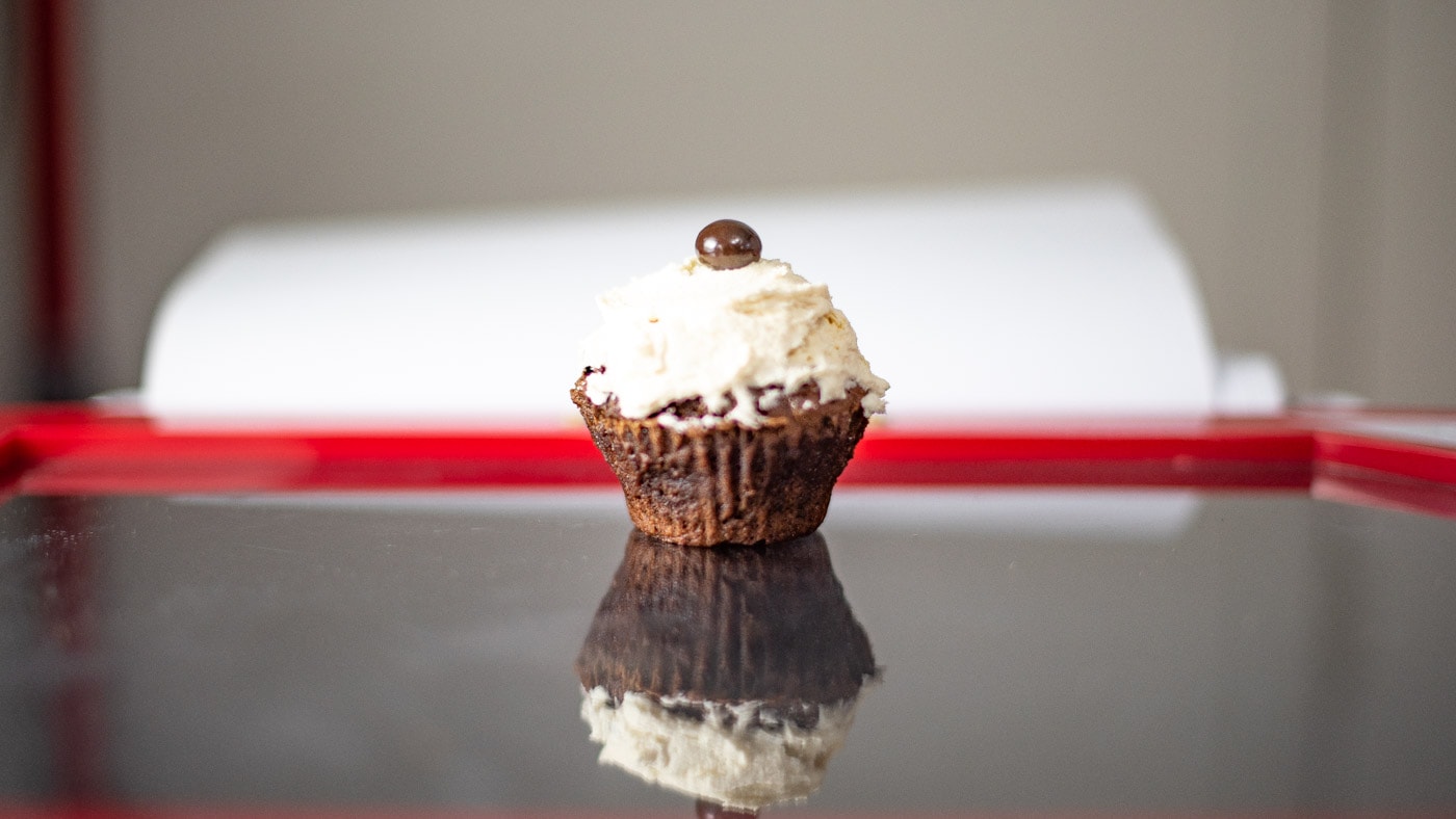 Coffee cupcakes with chocolate-covered coffee beans