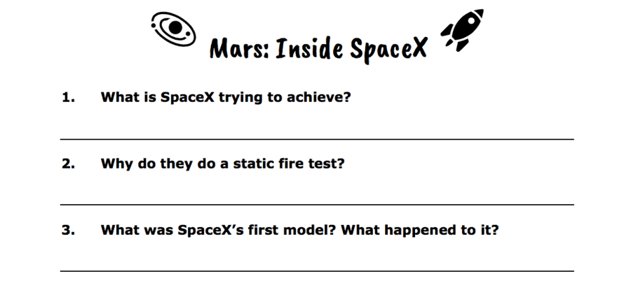 Mars inside spacex worksheet
