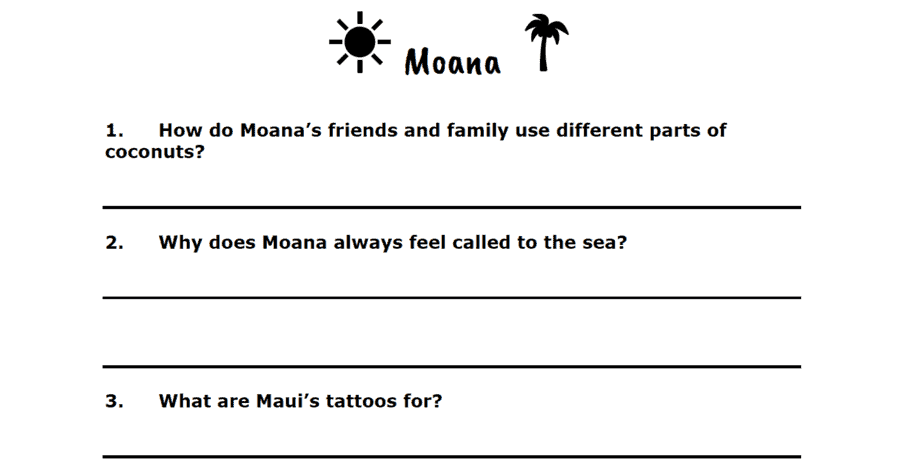 Moana worksheet
