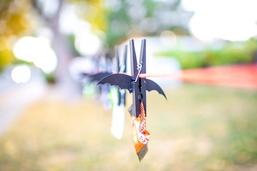 Candy bats hold candy from a clothesline