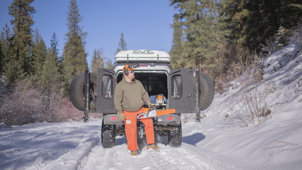Use the propper protective gear when using a stihl chainsaw to cut a christmas tree