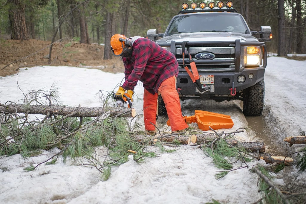 Stihl chainsaw wood boss is a must have truck tool for clearing logs from road