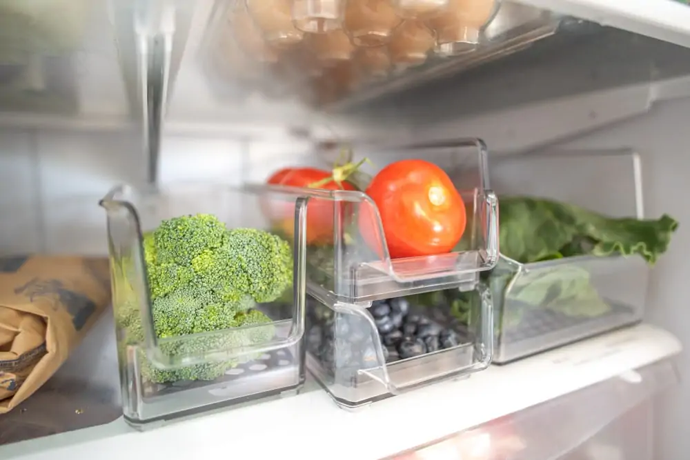 produce arranged in refrigerator