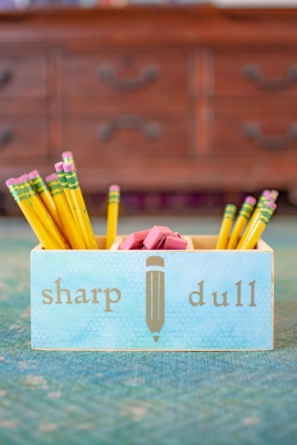 Wooden pencil box made to match study area